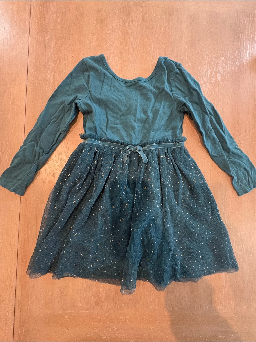 Cat & Jack Teal Long-Sleeve Sparkle Tulle Dress